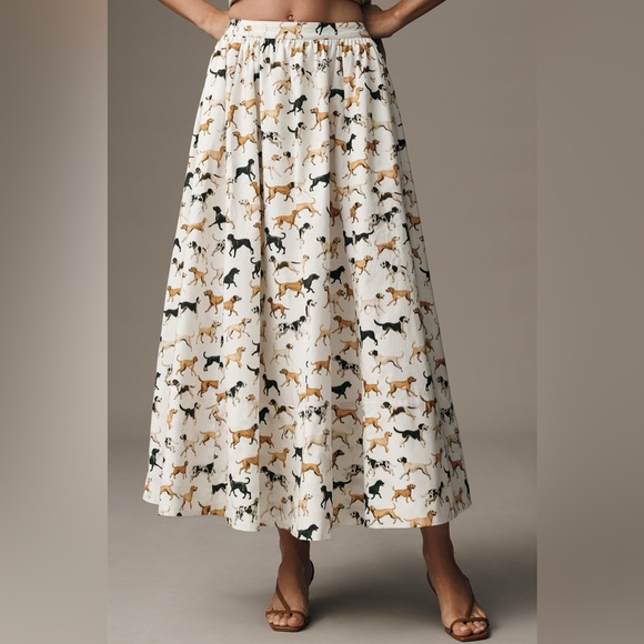 Anthropologie Dresses & Skirts - Anthropologie The Jacie Poplin Printed Maxi Skirt by Maeve - White Dog Print
